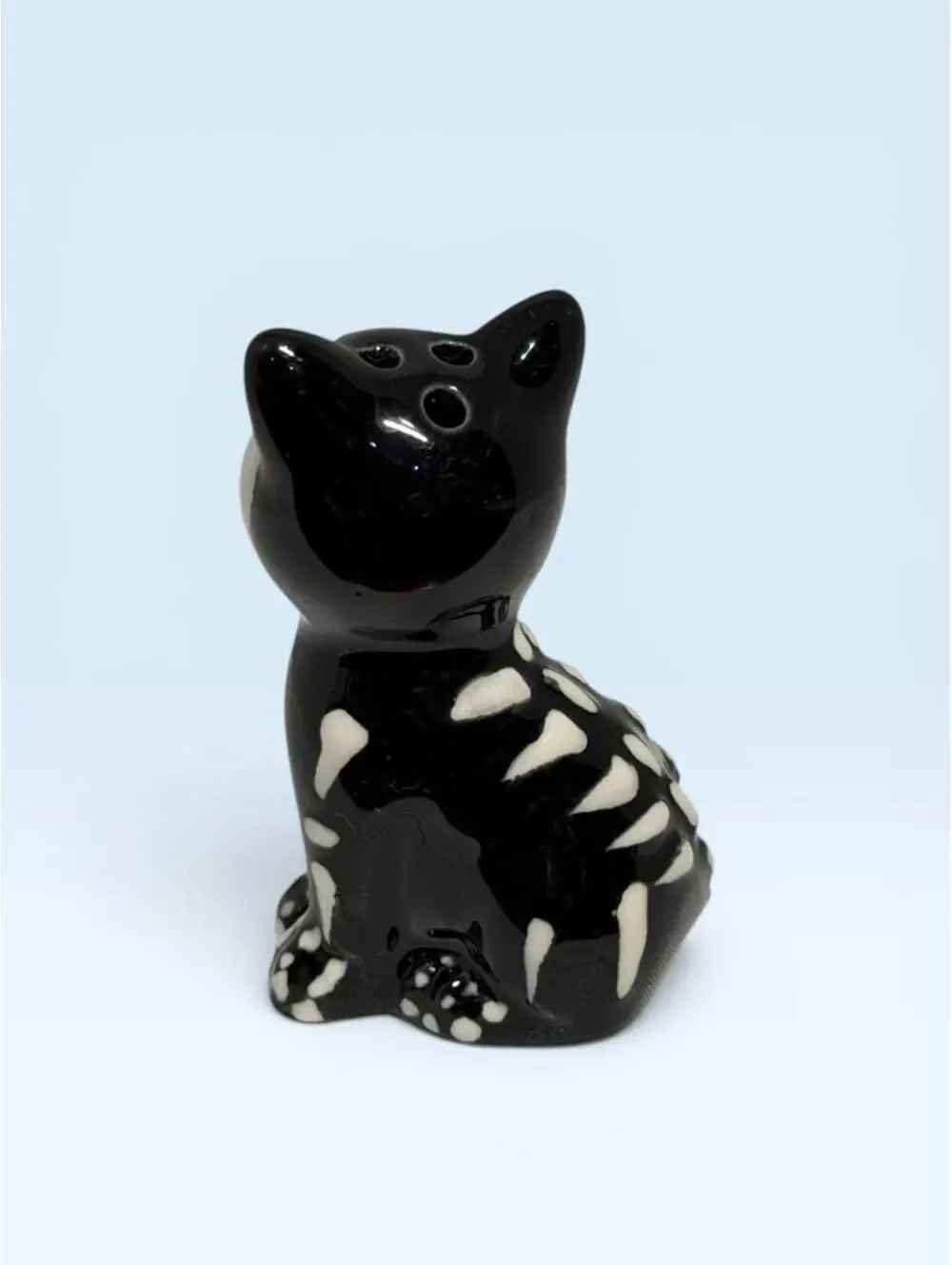 Black cat white skeleton day of the dead sugar skull design salt pepper shaker